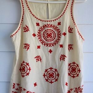 Lucky Brand White and Orange Embroidered Tank Top